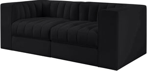 Meridian Furniture Rummi Channel Tufted Modular Loveseat in Stain Resistant Performance Velvet for Modern Living Black 68 inches 660Black-S68