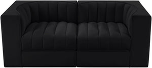 Meridian Furniture Rummi Channel Tufted Modular Loveseat in Stain Resistant Performance Velvet for Modern Living Black 68 inches 660Black-S68
