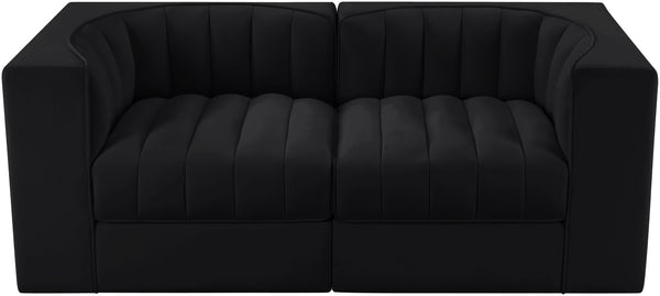 Meridian Furniture Rummi Channel Tufted Modular Loveseat in Stain Resistant Performance Velvet for Modern Living Black 68 inches 660Black-S68