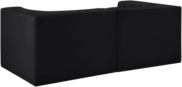 Meridian Furniture Rummi Channel Tufted Modular Loveseat in Stain Resistant Performance Velvet for Modern Living Black 68 inches 660Black-S68