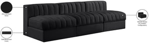 Meridian Furniture Rummi Channel Tufted Velvet Performance Fabric Three Piece Modular Sofa for Living Room 660Black-S87