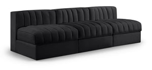 Meridian Furniture Rummi Channel Tufted Velvet Performance Fabric Three Piece Modular Sofa for Living Room 660Black-S87