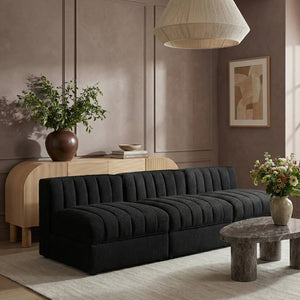 Meridian Furniture Rummi Channel Tufted Velvet Performance Fabric Three Piece Modular Sofa for Living Room 660Black-S87