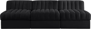 Meridian Furniture Rummi Channel Tufted Velvet Performance Fabric Three Piece Modular Sofa for Living Room 660Black-S87