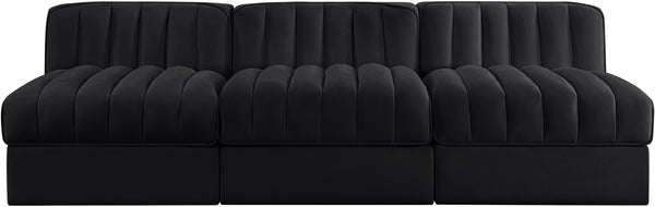 Meridian Furniture Rummi Channel Tufted Velvet Performance Fabric Three Piece Modular Sofa for Living Room 660Black-S87