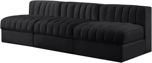Meridian Furniture Rummi Channel Tufted Velvet Performance Fabric Three Piece Modular Sofa for Living Room 660Black-S87