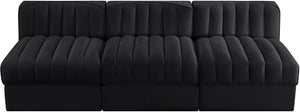 Meridian Furniture Rummi Channel Tufted Velvet Performance Fabric Three Piece Modular Sofa for Living Room 660Black-S87