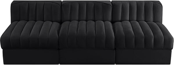 Meridian Furniture Rummi Channel Tufted Velvet Performance Fabric Three Piece Modular Sofa for Living Room 660Black-S87