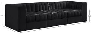 Meridian Furniture Rummi Channel Tufted Velvet Modular Sofa Three Piece Set for Modern Living Rooms 660Black-S97