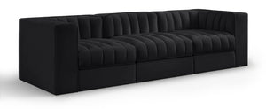 Meridian Furniture Rummi Channel Tufted Velvet Modular Sofa Three Piece Set for Modern Living Rooms 660Black-S97