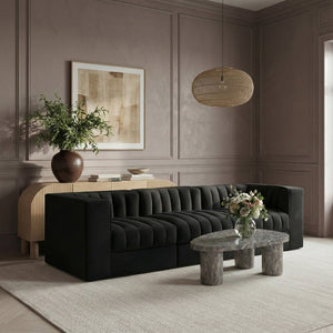Meridian Furniture Rummi Channel Tufted Velvet Modular Sofa Three Piece Set for Modern Living Rooms 660Black-S97