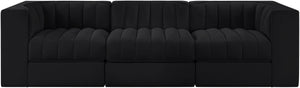 Meridian Furniture Rummi Channel Tufted Velvet Modular Sofa Three Piece Set for Modern Living Rooms 660Black-S97