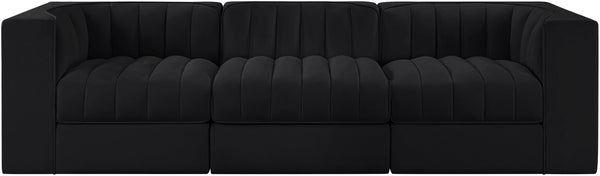 Meridian Furniture Rummi Channel Tufted Velvet Modular Sofa Three Piece Set for Modern Living Rooms 660Black-S97