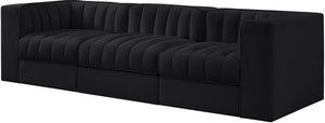 Meridian Furniture Rummi Channel Tufted Velvet Modular Sofa Three Piece Set for Modern Living Rooms 660Black-S97