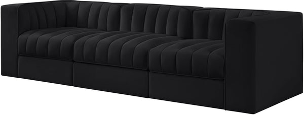 Meridian Furniture Rummi Channel Tufted Velvet Modular Sofa Three Piece Set for Modern Living Rooms 660Black-S97