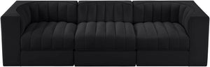 Meridian Furniture Rummi Channel Tufted Velvet Modular Sofa Three Piece Set for Modern Living Rooms 660Black-S97