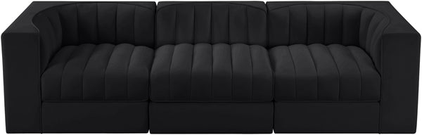 Meridian Furniture Rummi Channel Tufted Velvet Modular Sofa Three Piece Set for Modern Living Rooms 660Black-S97