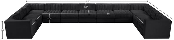Meridian Furniture Rummi 11 Piece Modular Sectional Velvet Performance Fabric with Channel Tufting 660Black-Sec11A