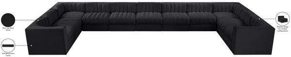 Meridian Furniture Rummi 11 Piece Modular Sectional Velvet Performance Fabric with Channel Tufting 660Black-Sec11A