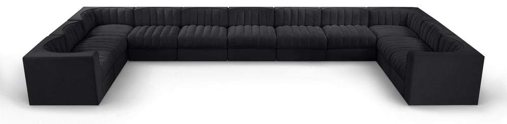 Meridian Furniture Rummi 11 Piece Modular Sectional Velvet Performance Fabric with Channel Tufting 660Black-Sec11A