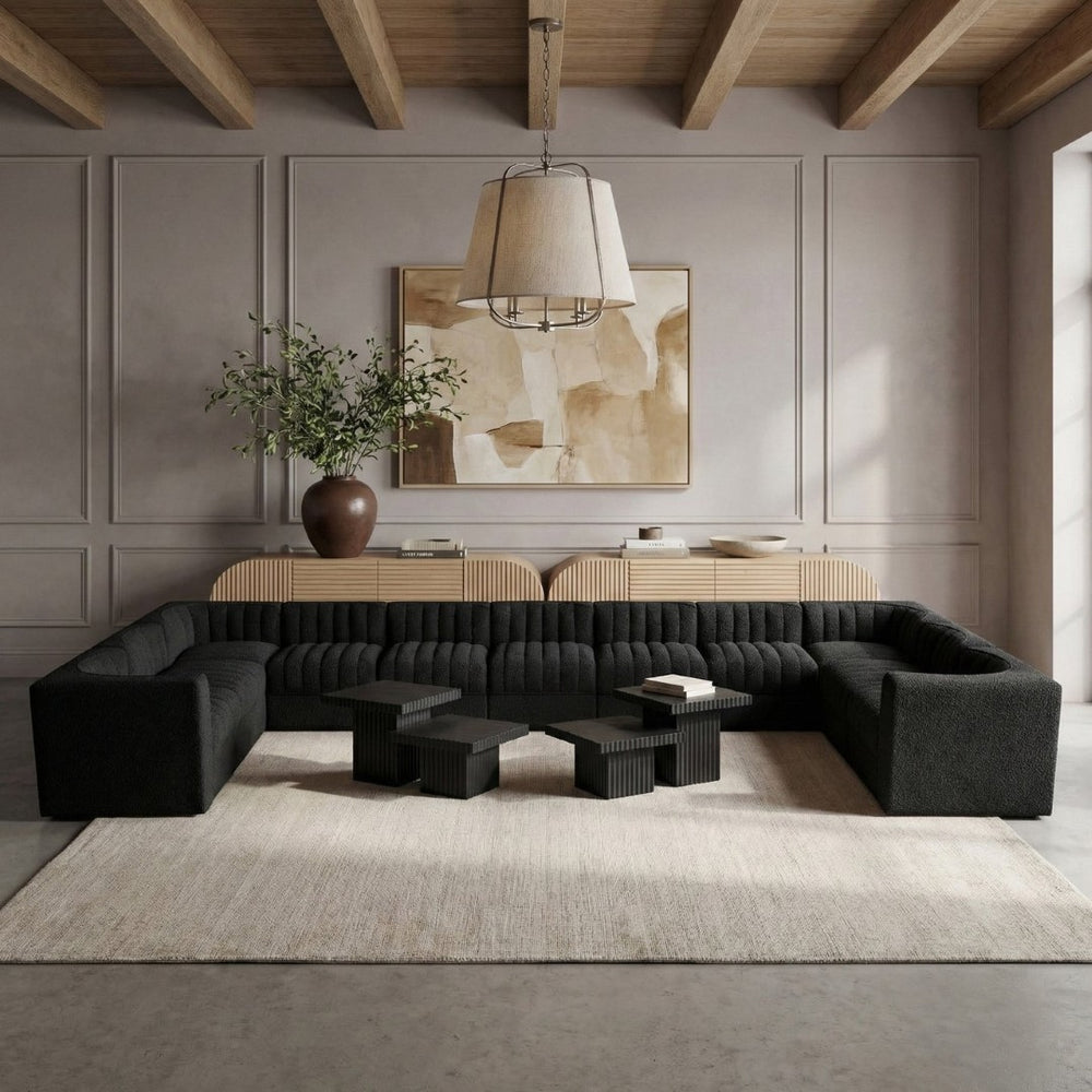 Meridian Furniture Rummi 11 Piece Modular Sectional Velvet Performance Fabric with Channel Tufting 660Black-Sec11A