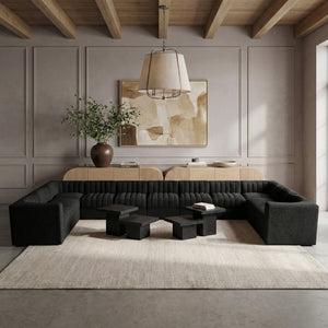 Meridian Furniture Rummi 11 Piece Modular Sectional Velvet Performance Fabric with Channel Tufting 660Black-Sec11A