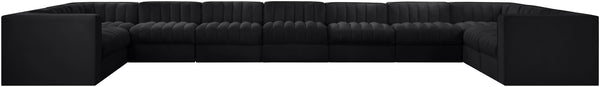 Meridian Furniture Rummi 11 Piece Modular Sectional Velvet Performance Fabric with Channel Tufting 660Black-Sec11A