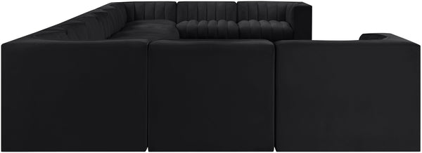 Meridian Furniture Rummi 11 Piece Modular Sectional Velvet Performance Fabric with Channel Tufting 660Black-Sec11A