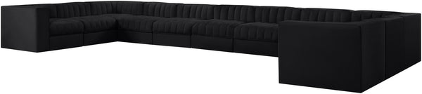 Meridian Furniture Rummi 11 Piece Modular Sectional Velvet Performance Fabric with Channel Tufting 660Black-Sec11A