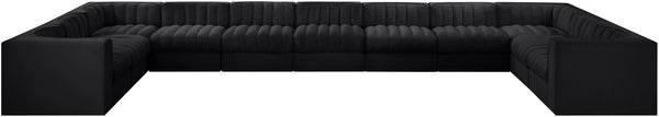 Meridian Furniture Rummi 11 Piece Modular Sectional Velvet Performance Fabric with Channel Tufting 660Black-Sec11A