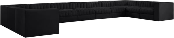 Meridian Furniture Rummi 11 Piece Modular Sectional Velvet Performance Fabric with Channel Tufting 660Black-Sec11A