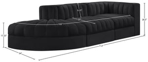 Meridian Furniture Rummi Channel Tufted Velvet Modular Sectional Sofa with Solid Wood Frame for Modern Living Black 660Black-Sec3A