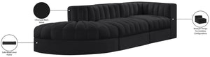 Meridian Furniture Rummi Channel Tufted Velvet Modular Sectional Sofa with Solid Wood Frame for Modern Living Black 660Black-Sec3A