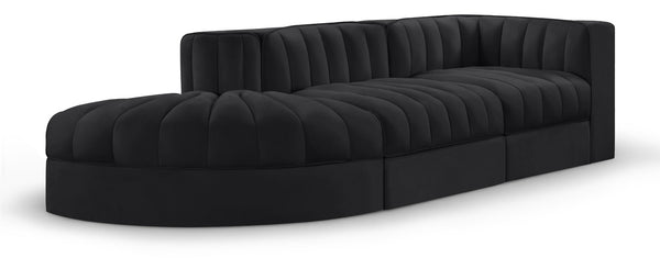 Meridian Furniture Rummi Channel Tufted Velvet Modular Sectional Sofa with Solid Wood Frame for Modern Living Black 660Black-Sec3A