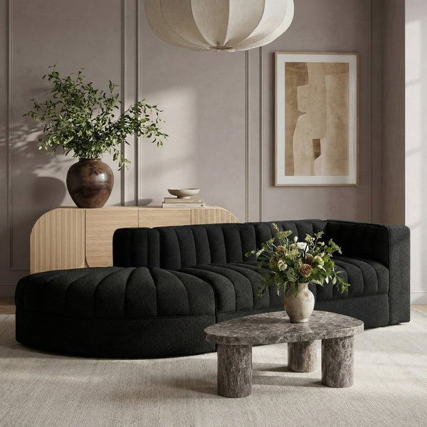 Meridian Furniture Rummi Channel Tufted Velvet Modular Sectional Sofa with Solid Wood Frame for Modern Living Black 660Black-Sec3A
