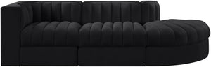 Meridian Furniture Rummi Channel Tufted Velvet Modular Sectional Sofa with Solid Wood Frame for Modern Living Black 660Black-Sec3A