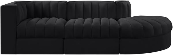 Meridian Furniture Rummi Channel Tufted Velvet Modular Sectional Sofa with Solid Wood Frame for Modern Living Black 660Black-Sec3A