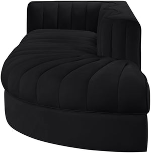 Meridian Furniture Rummi Channel Tufted Velvet Modular Sectional Sofa with Solid Wood Frame for Modern Living Black 660Black-Sec3A