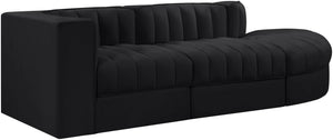 Meridian Furniture Rummi Channel Tufted Velvet Modular Sectional Sofa with Solid Wood Frame for Modern Living Black 660Black-Sec3A