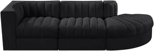 Meridian Furniture Rummi Channel Tufted Velvet Modular Sectional Sofa with Solid Wood Frame for Modern Living Black 660Black-Sec3A