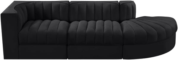 Meridian Furniture Rummi Channel Tufted Velvet Modular Sectional Sofa with Solid Wood Frame for Modern Living Black 660Black-Sec3A