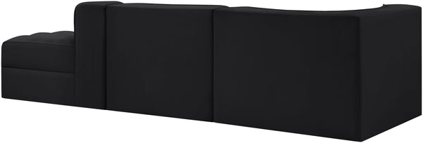 Meridian Furniture Rummi Channel Tufted Velvet Modular Sectional Sofa with Solid Wood Frame for Modern Living Black 660Black-Sec3A