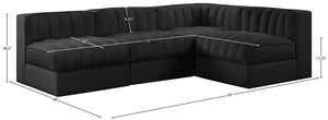 Meridian Furniture Rummi Four Piece Modular Sectional Velvet Channel Tufted Low Profile Lounge Sofa 660Black-Sec4A