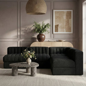 Meridian Furniture Rummi Four Piece Modular Sectional Velvet Channel Tufted Low Profile Lounge Sofa 660Black-Sec4A