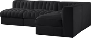 Meridian Furniture Rummi Four Piece Modular Sectional Velvet Channel Tufted Low Profile Lounge Sofa 660Black-Sec4A