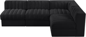 Meridian Furniture Rummi Four Piece Modular Sectional Velvet Channel Tufted Low Profile Lounge Sofa 660Black-Sec4A