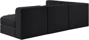 Meridian Furniture Rummi Four Piece Modular Sectional Velvet Channel Tufted Low Profile Lounge Sofa 660Black-Sec4A