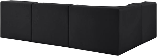 Meridian Furniture Rummi Four Piece Modular Sectional Velvet Channel Tufted Low Profile Lounge Sofa 660Black-Sec4A