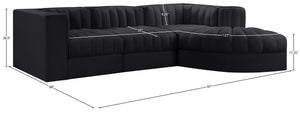 Meridian Furniture Rummi Channel Tufted Black Velvet Modular Sectional Low Profile Living Room Sofa 660Black-Sec4C