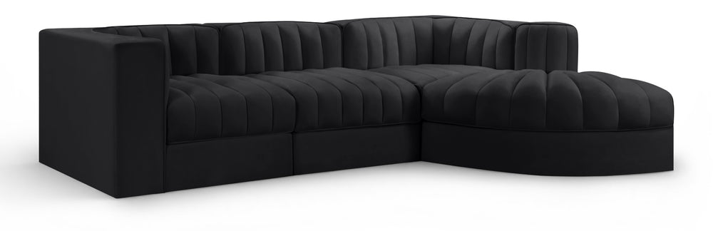 Meridian Furniture Rummi Channel Tufted Black Velvet Modular Sectional Low Profile Living Room Sofa 660Black-Sec4C